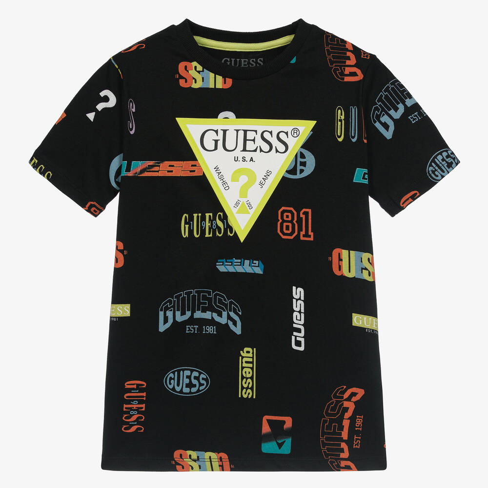 Guess - Boys Black Cotton Printed T-Shirt | Childrensalon