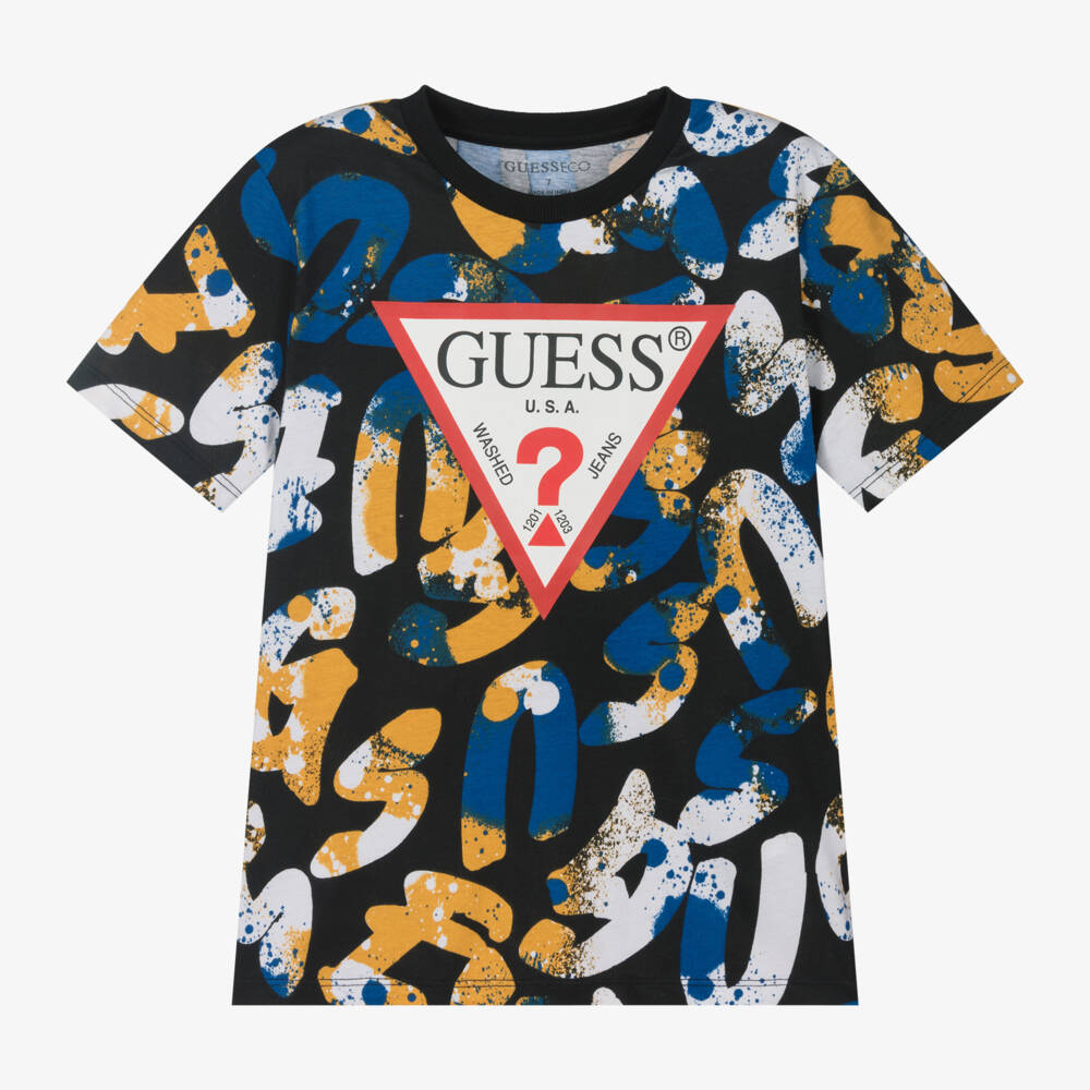 Guess-Boys Black Graffiti Cotton Tee | Childrensalon Outlet
