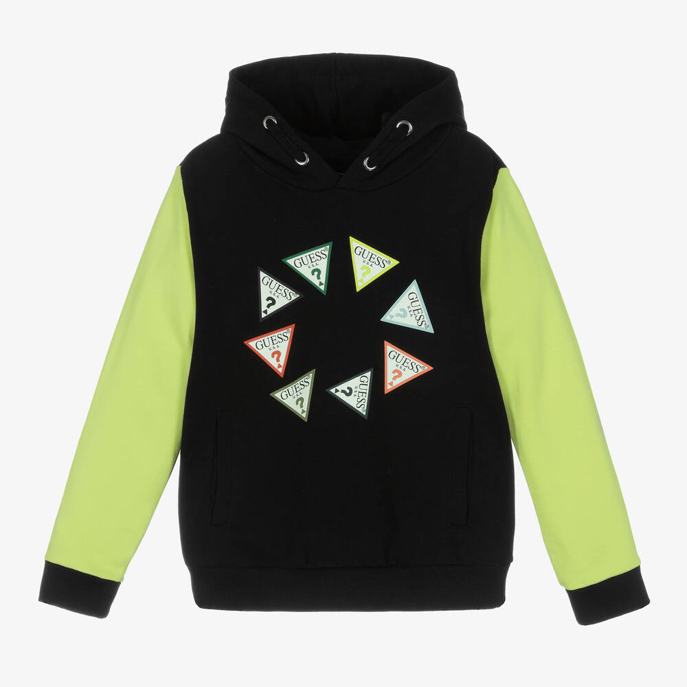 Guess - Sweat à capuche noir et vert garçon | Childrensalon