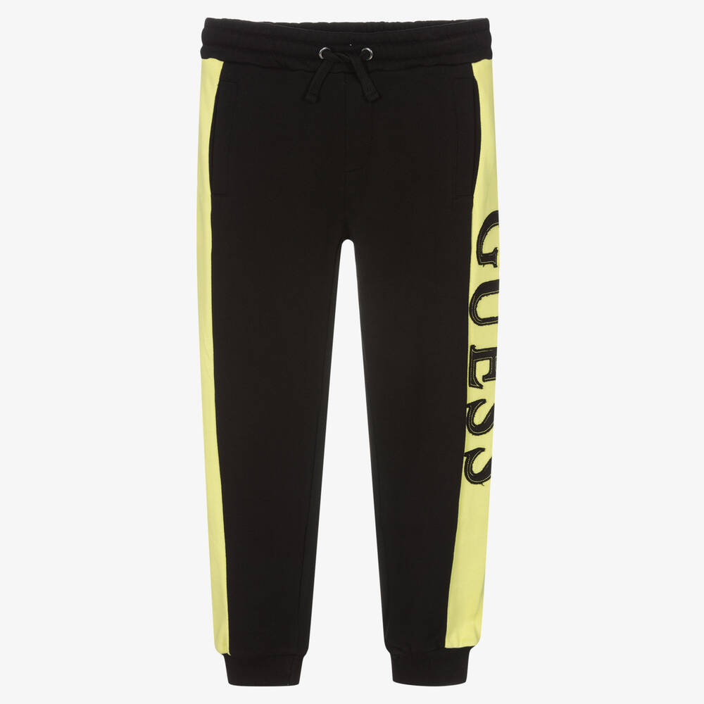 Guess - Boys Black & Green Logo Joggers | Childrensalon