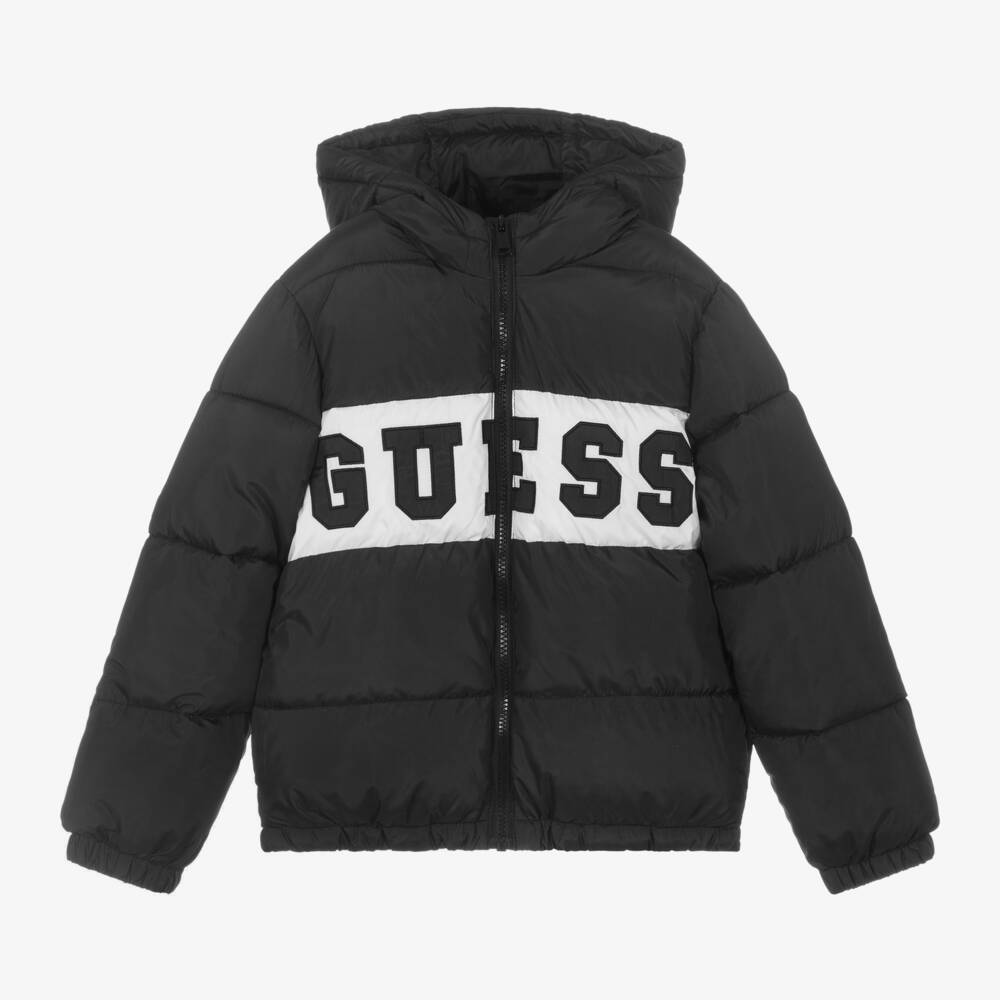 Guess-Boys Black Hooded Puffer Coat | Childrensalon Outlet