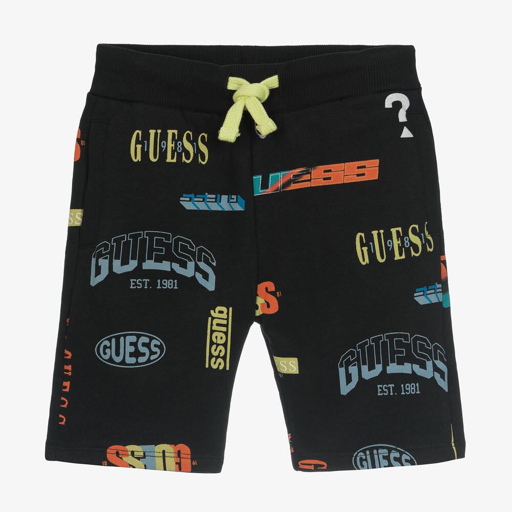 Guess - Boys Black Logo Print Shorts | Childrensalon