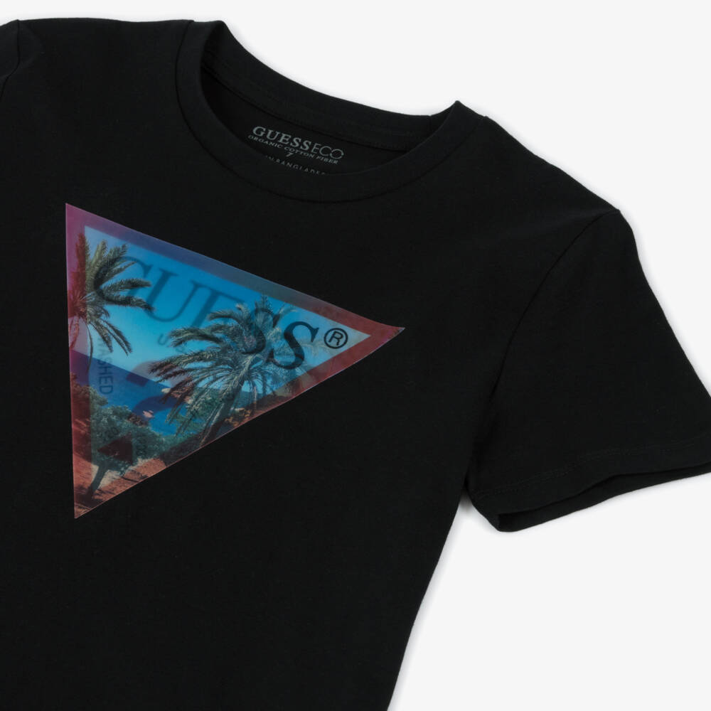 Guess-Boys Black Logo Tee with Triangles | Childrensalon Outlet