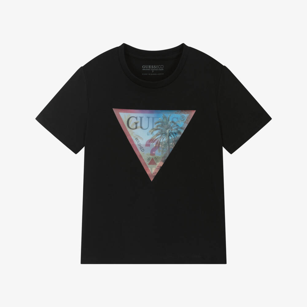 Guess-Boys Black Logo Tee with Triangles | Childrensalon Outlet