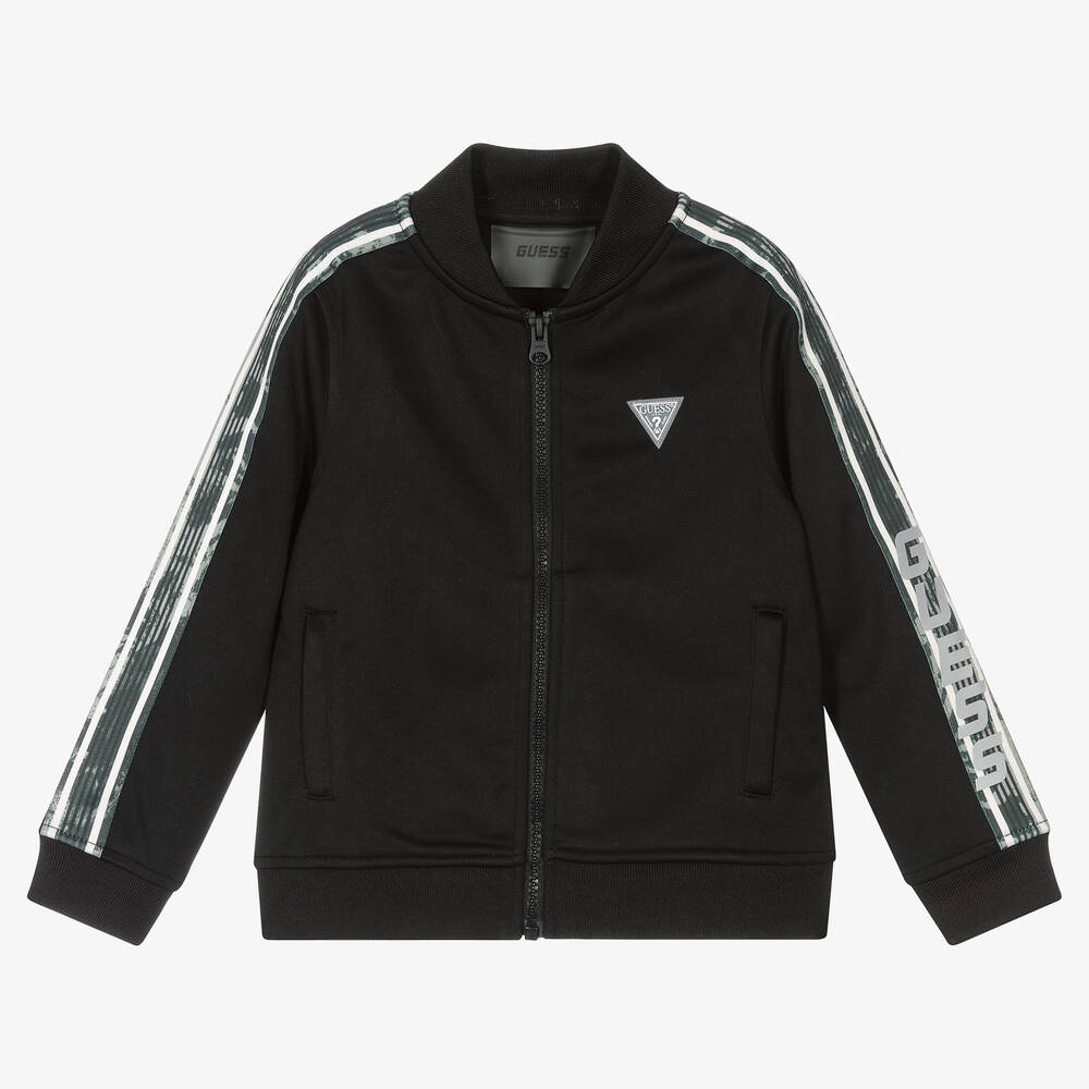 Guess - Boys Black Logo Zip-Up Top | Childrensalon