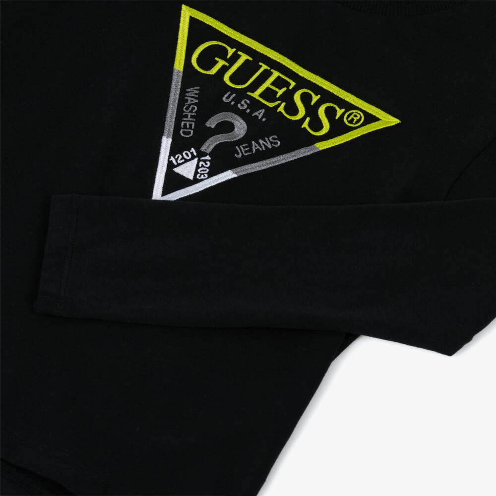 Guess-Boys Black Organic Cotton Triangle Logo Top | Childrensalon Outlet
