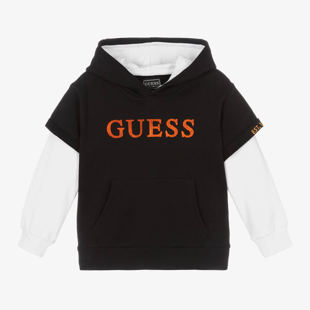 Guess - توب هودي قطن لون أسود وأبيض للأولاد | Childrensalon