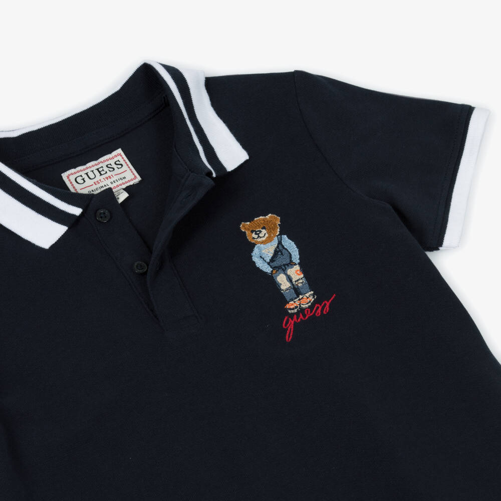 Guess-Boys Blue Bear Cotton Polo | Childrensalon Outlet