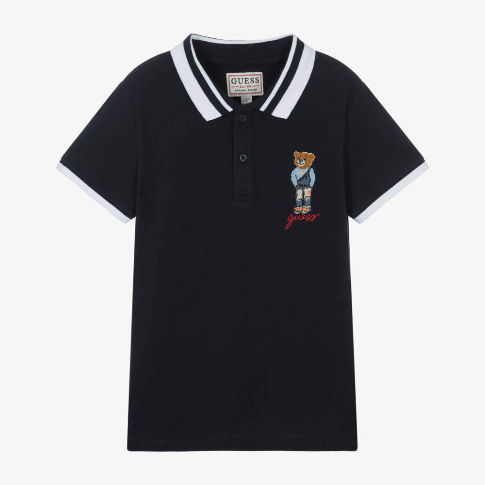 Guess-Boys Blue Bear Cotton Polo | Childrensalon Outlet