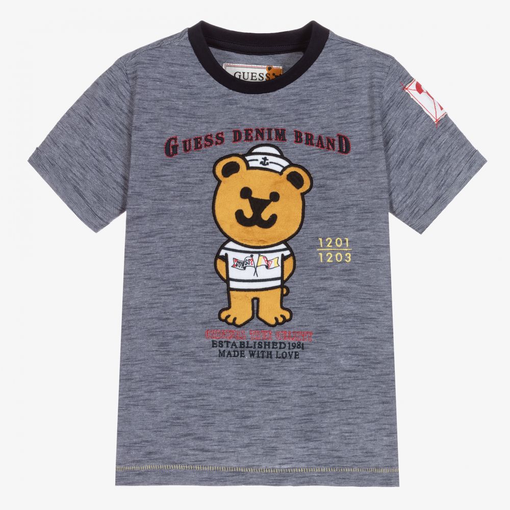 Guess - T-shirt bleu Ours Garçon | Childrensalon