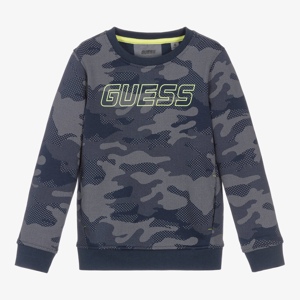 Guess - Boys Blue Camouflage Print Sweatshirt | Childrensalon