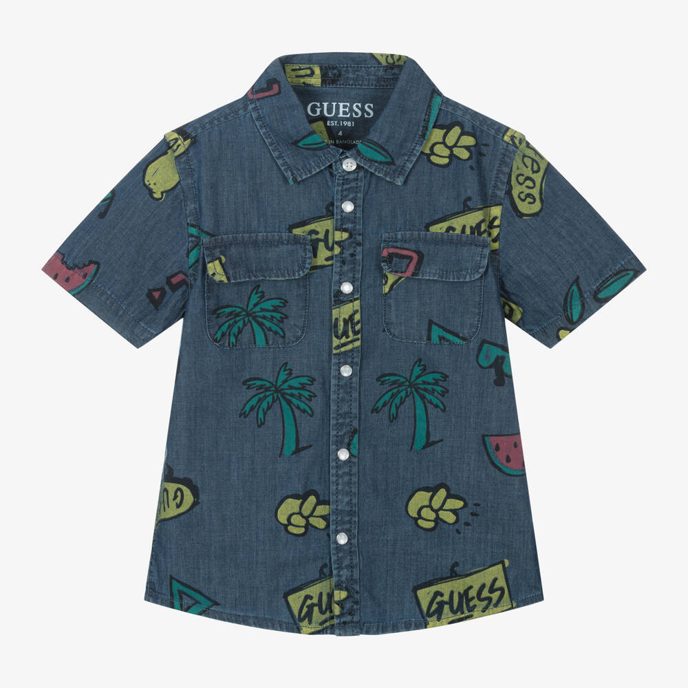 Guess-Синяя рубашка из шамбре для мальчиков | Childrensalon Outlet