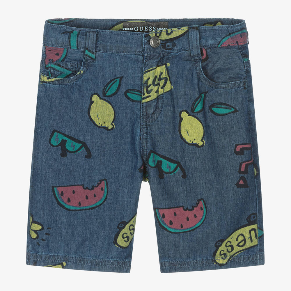 Guess-شورت قطن شامبري لون أزرق غامق للأولاد | Childrensalon Outlet