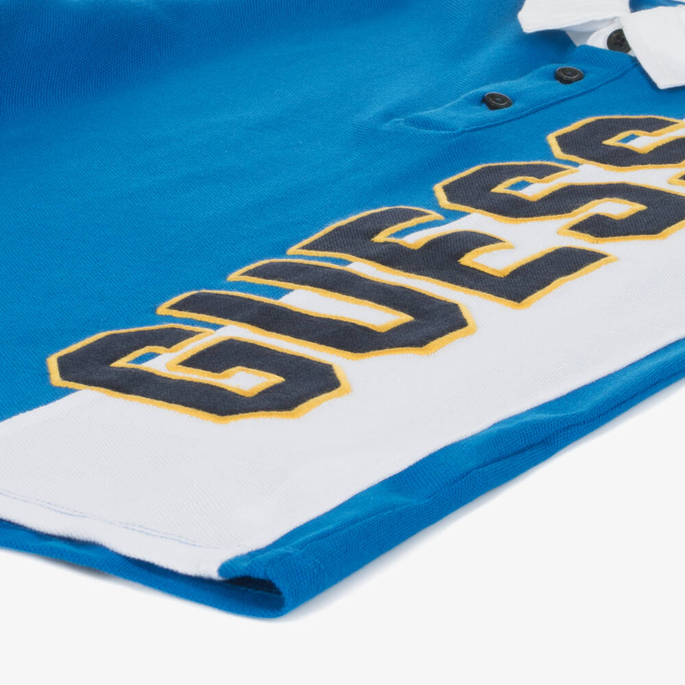 Guess-Boys Blue Colourblock Polo Top | Childrensalon Outlet