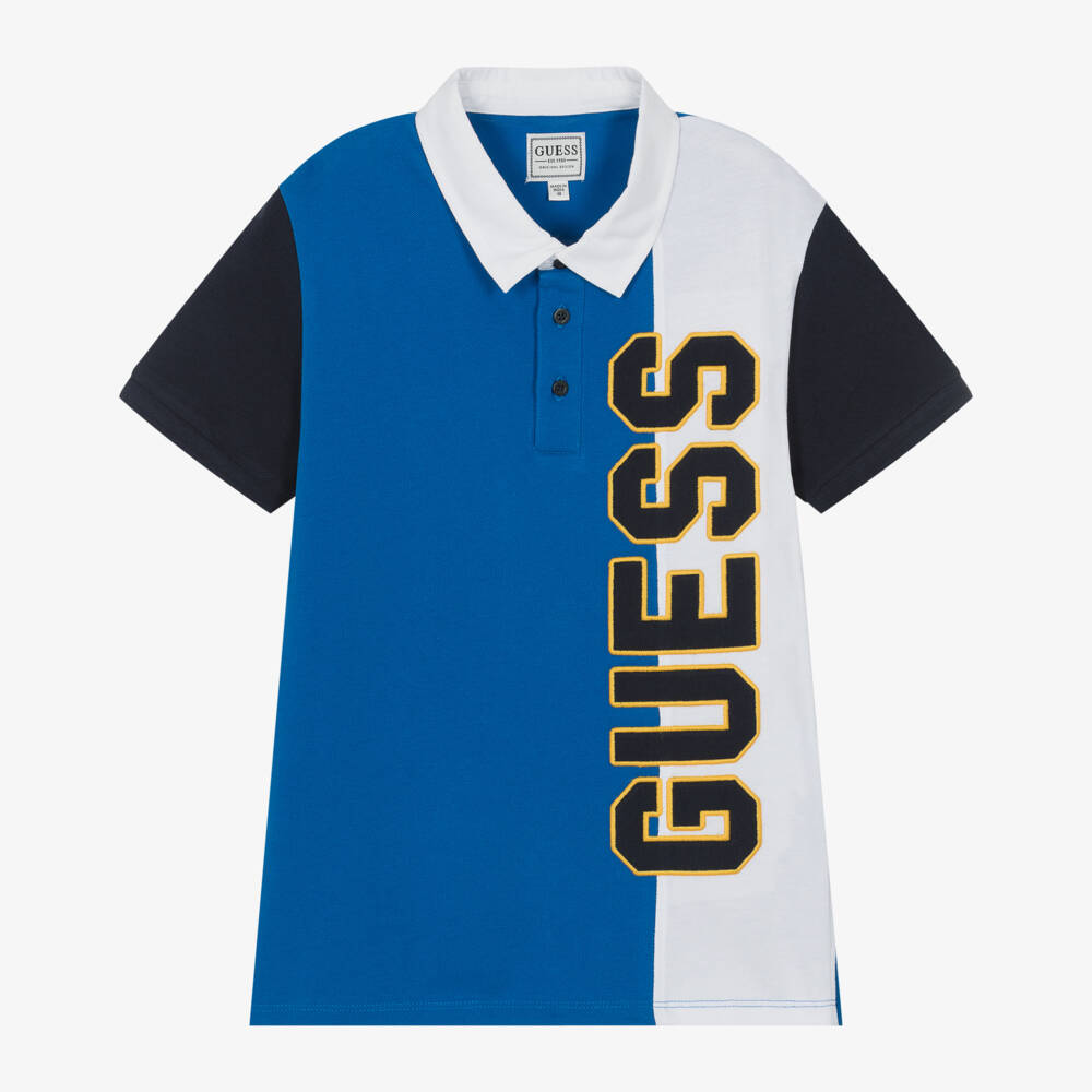 Guess-Boys Blue Colourblock Polo Top | Childrensalon Outlet