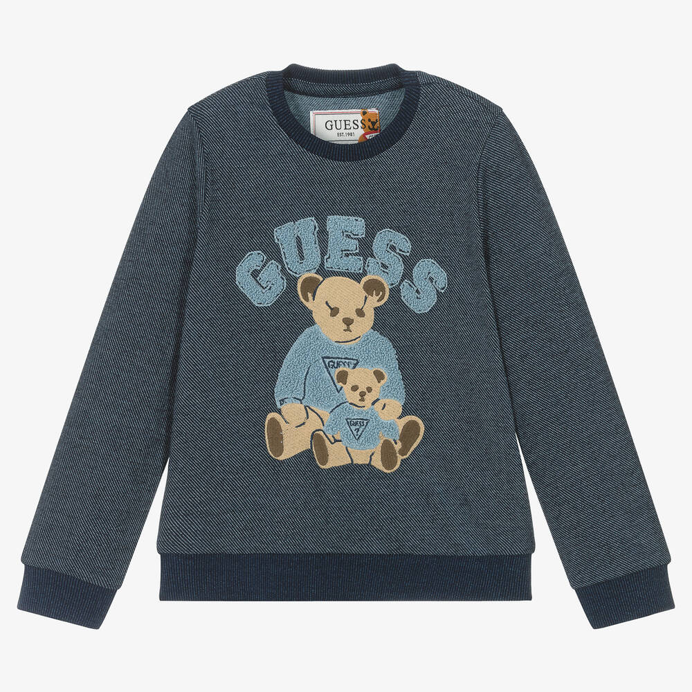 Guess - Boys Blue Cotton Bear Sweatshirt | Childrensalon