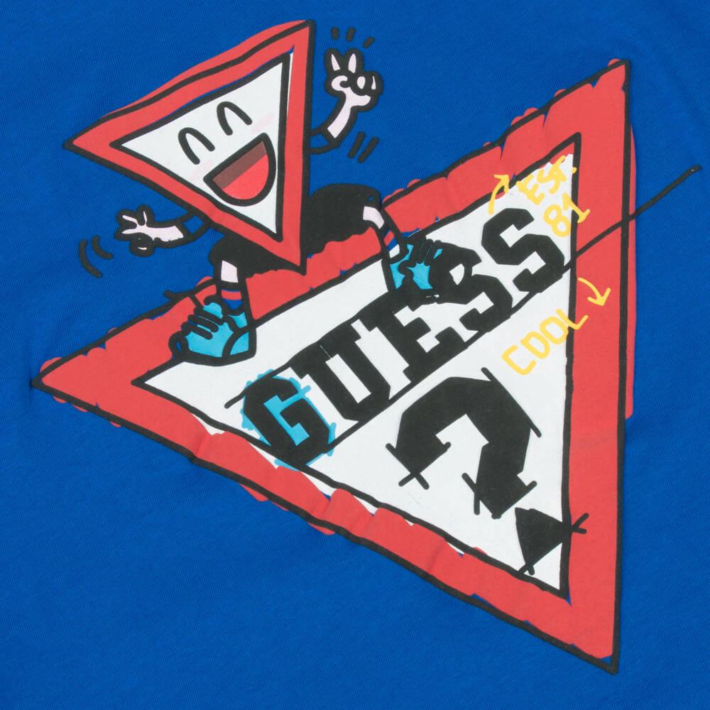 Guess-Boys Blue Cotton Cartoon Logo T-Shirt | Childrensalon Outlet