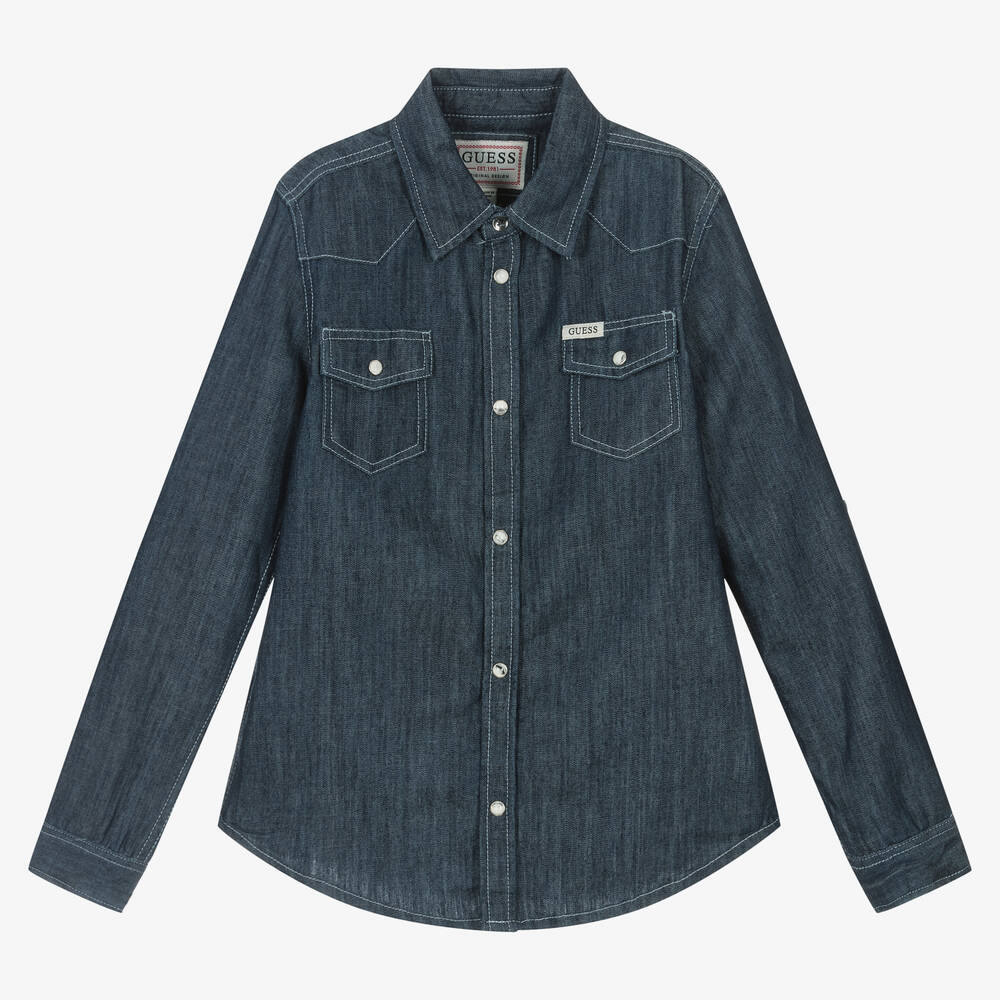 Guess - Blaues Chambray-Baumwollhemd | Childrensalon