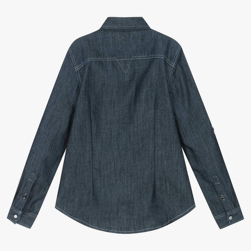 Guess-قميص قطن شامبري دنيم لون أزرق للأولاد | Childrensalon Outlet