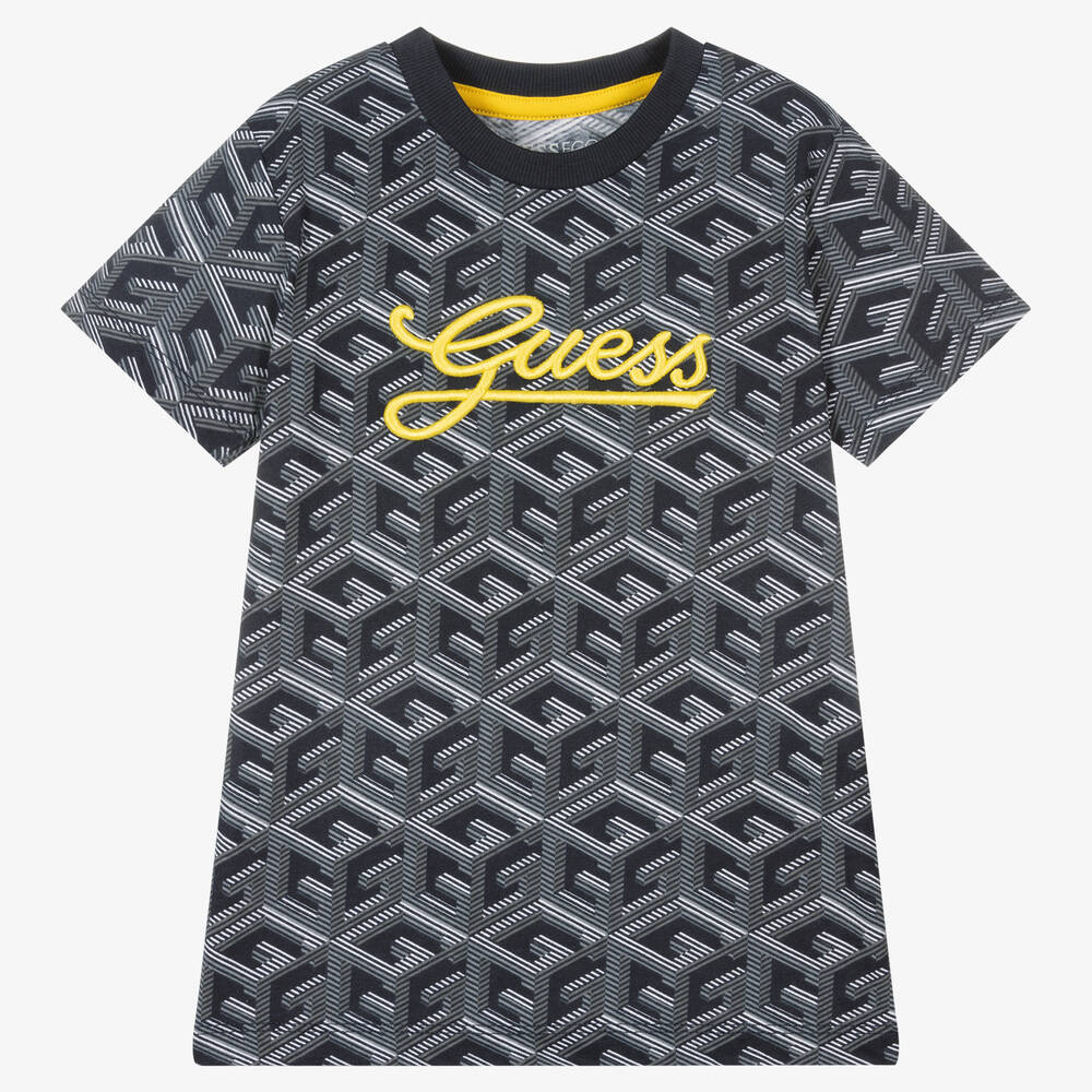 Guess - Boys Blue Cotton Geometric Print T-Shirt | Childrensalon