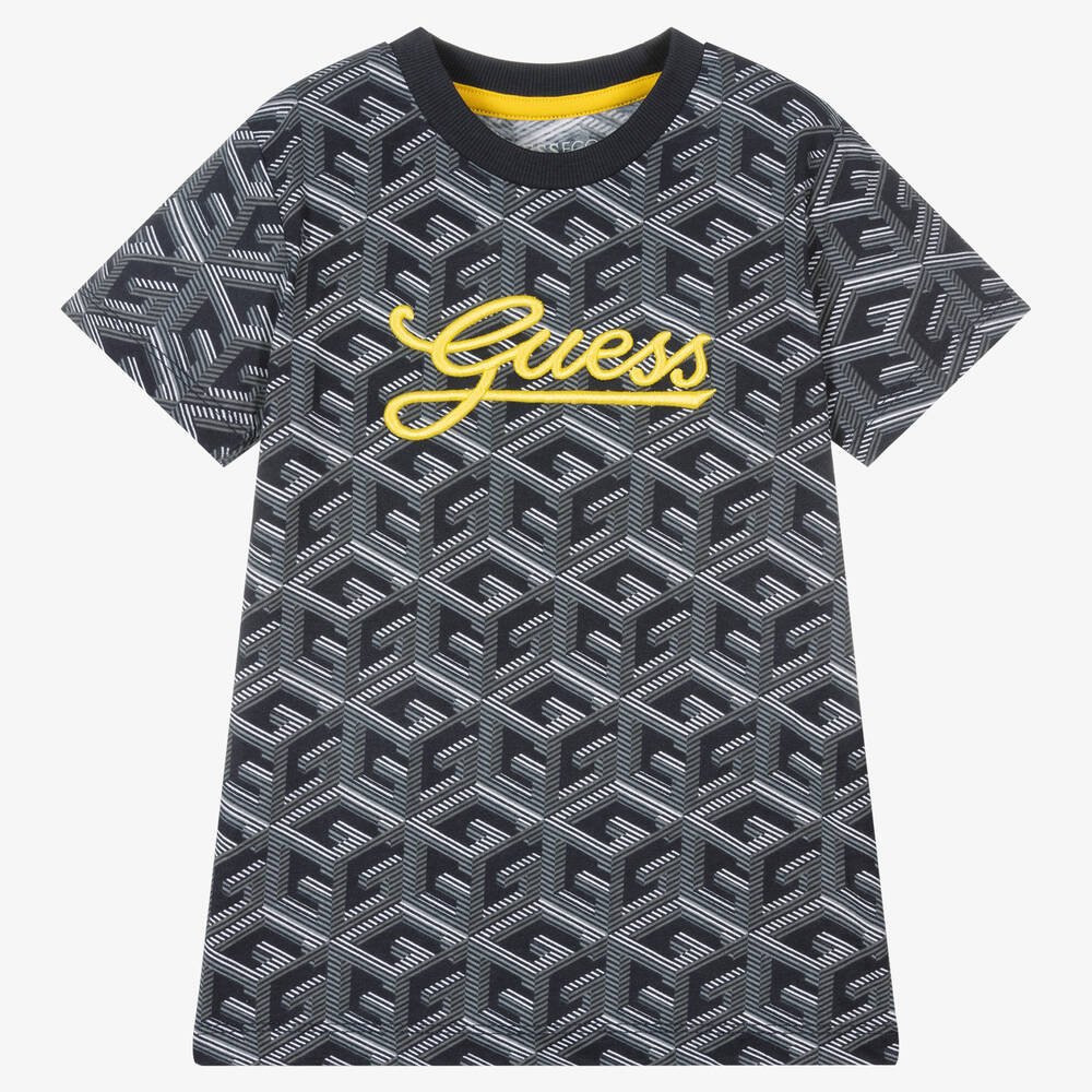 Guess - T-shirt bleu géométrique en coton | Childrensalon