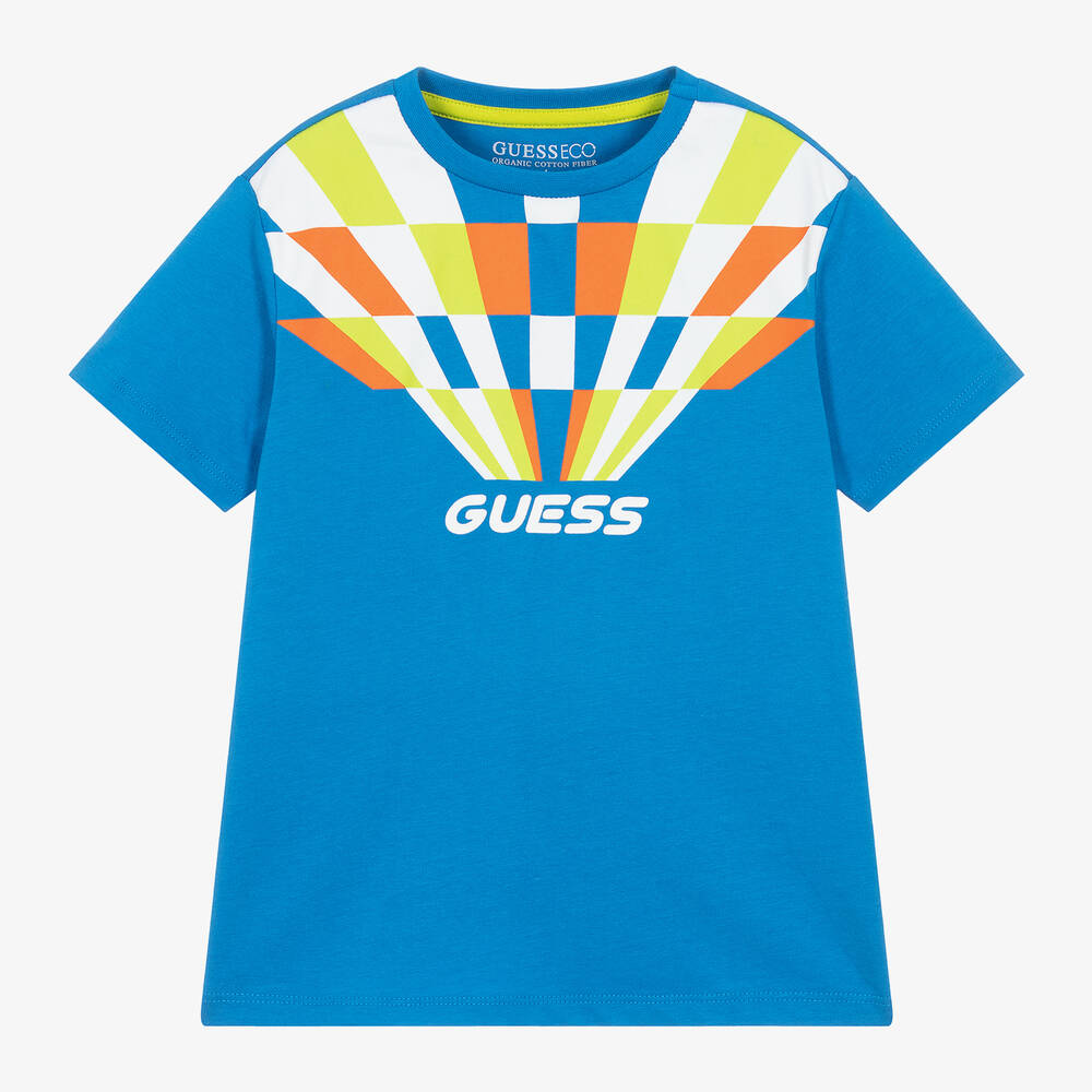 Boys Blue Cotton Geometric T Shirt