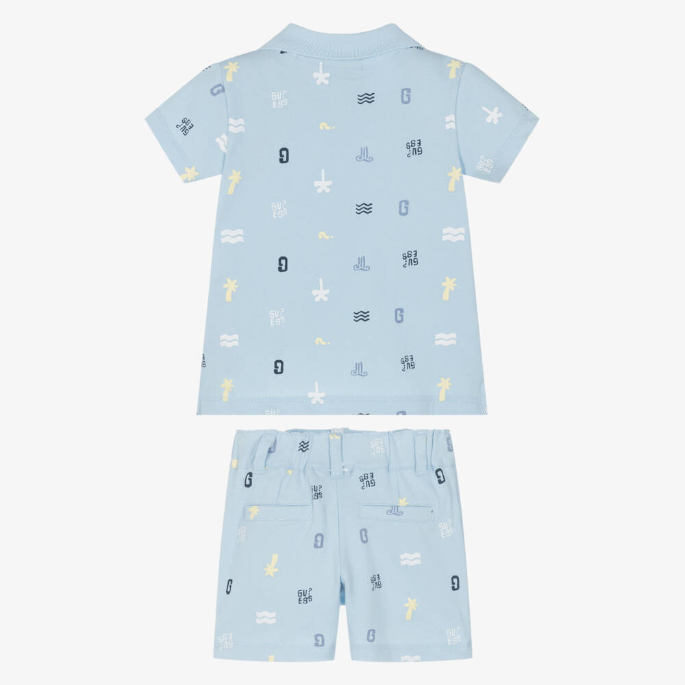 Guess-Boys Blue Cotton Icon Shorts Ensemble | Childrensalon Outlet