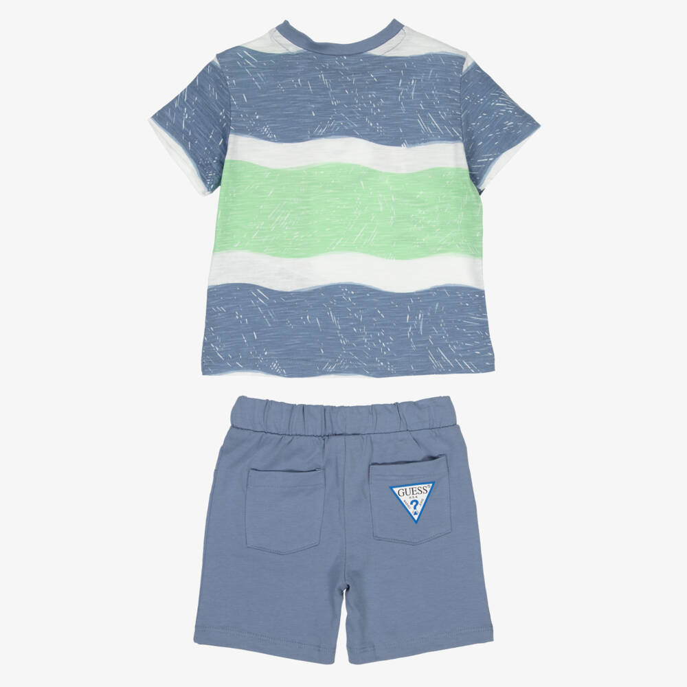 Guess-Boys Blue Cotton Logo Shorts Ensemble | Childrensalon Outlet
