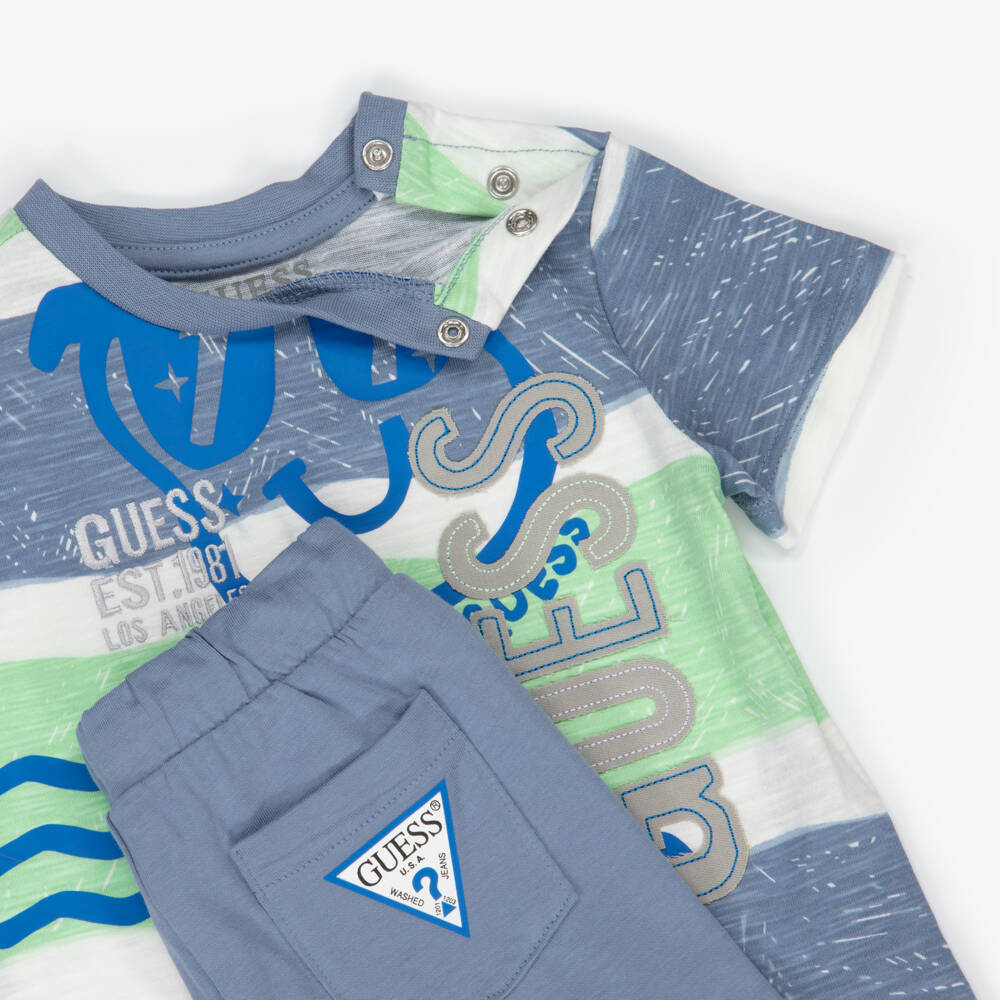 Guess-Boys Blue Cotton Logo Shorts Ensemble | Childrensalon Outlet