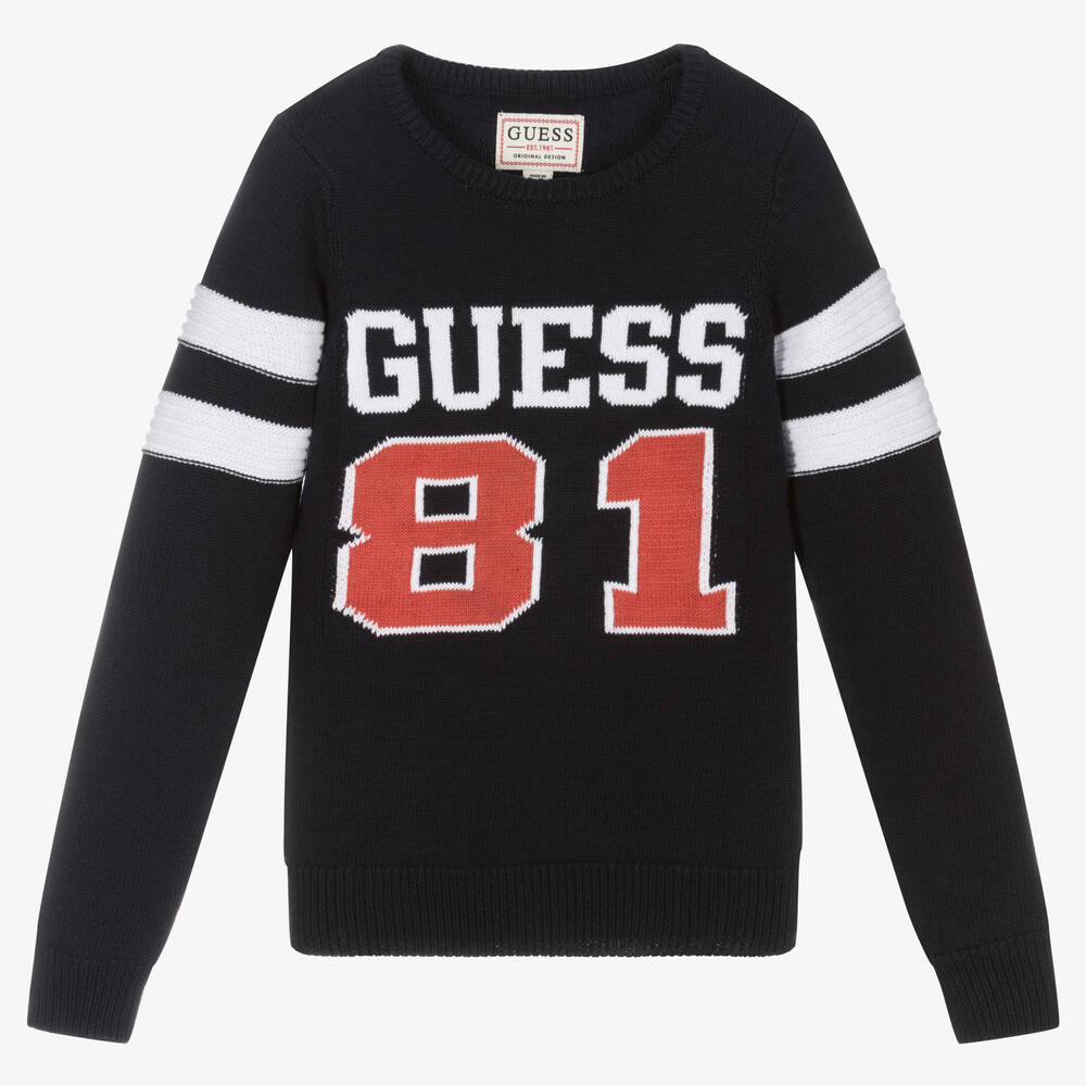 Guess - Boys Blue Cotton Logo Sweater | Childrensalon