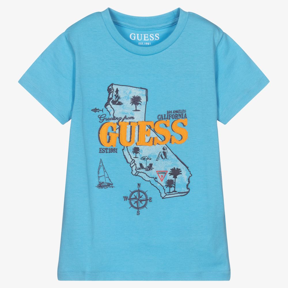 Guess - T-shirt bleu en coton Garçon | Childrensalon