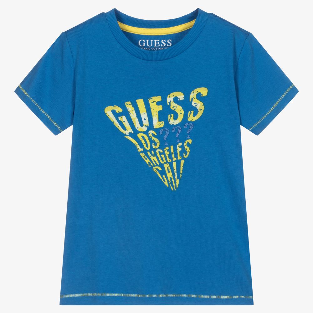 Guess - Boys Blue Cotton Logo T-Shirt | Childrensalon