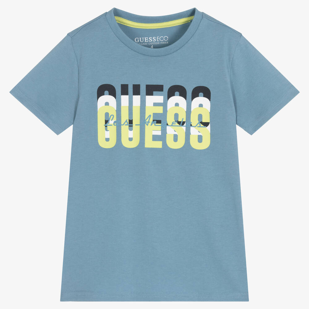 Guess - T-shirt bleu en coton garçon | Childrensalon