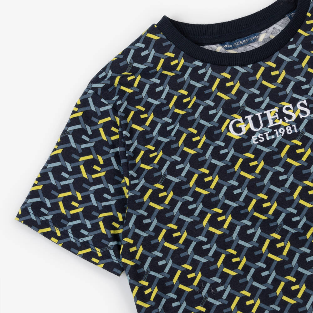 Guess-تيشيرت قطني أزرق للأولاد بشعار | Childrensalon Outlet