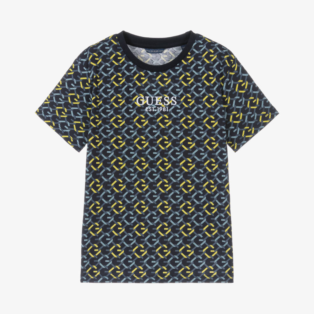 Guess-تيشيرت قطني أزرق للأولاد بشعار | Childrensalon Outlet