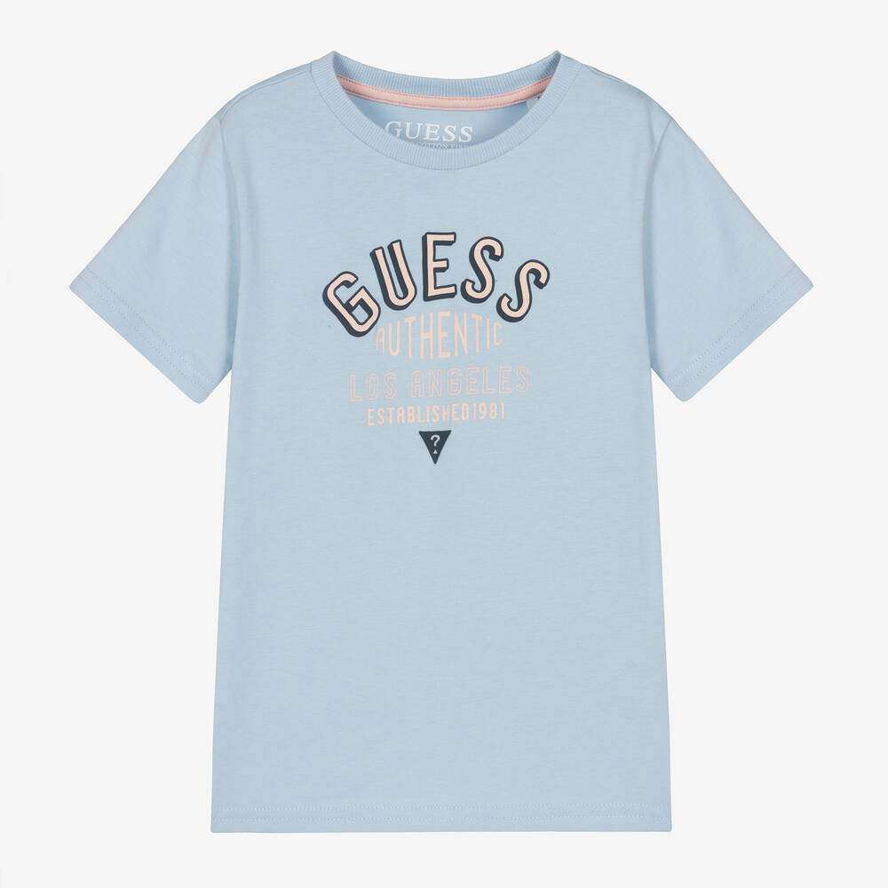 Guess - T-shirt bleu en coton garçon | Childrensalon