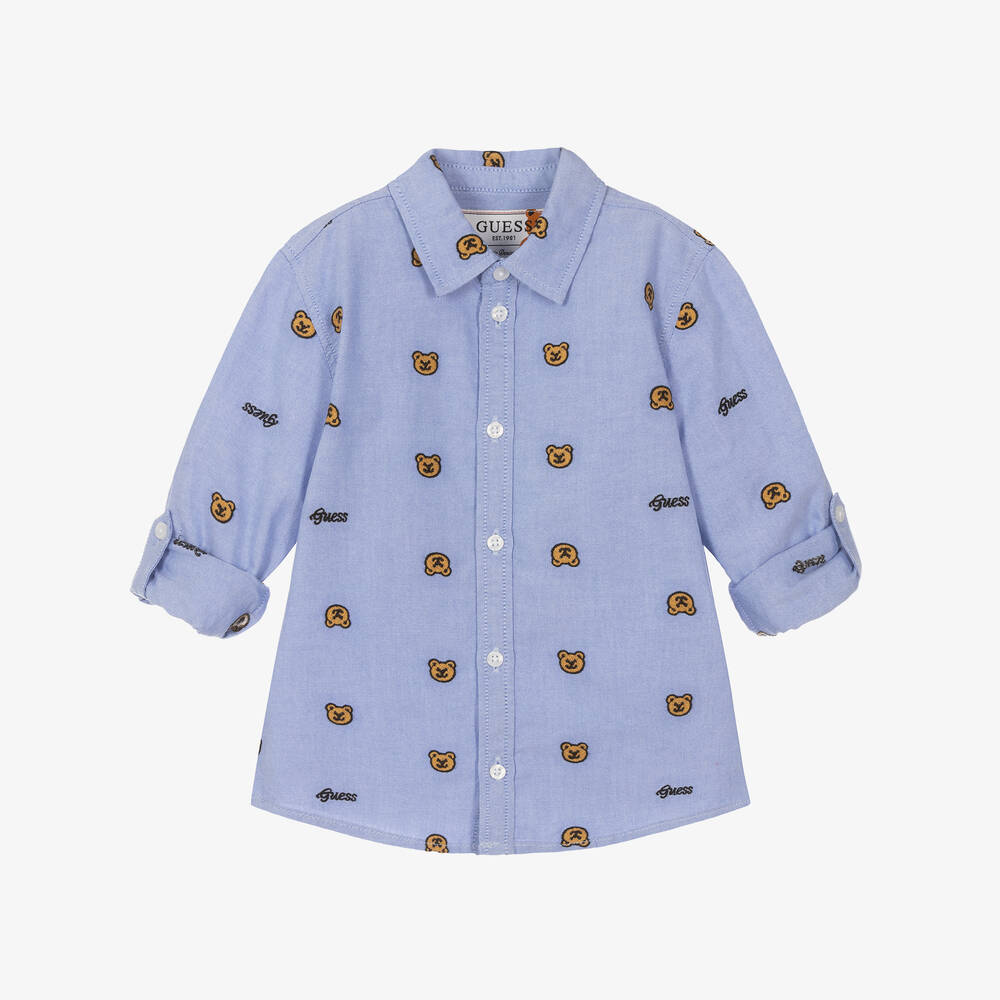 Guess-Boys Blue Cotton Teddy Bear Shirt | Childrensalon Outlet