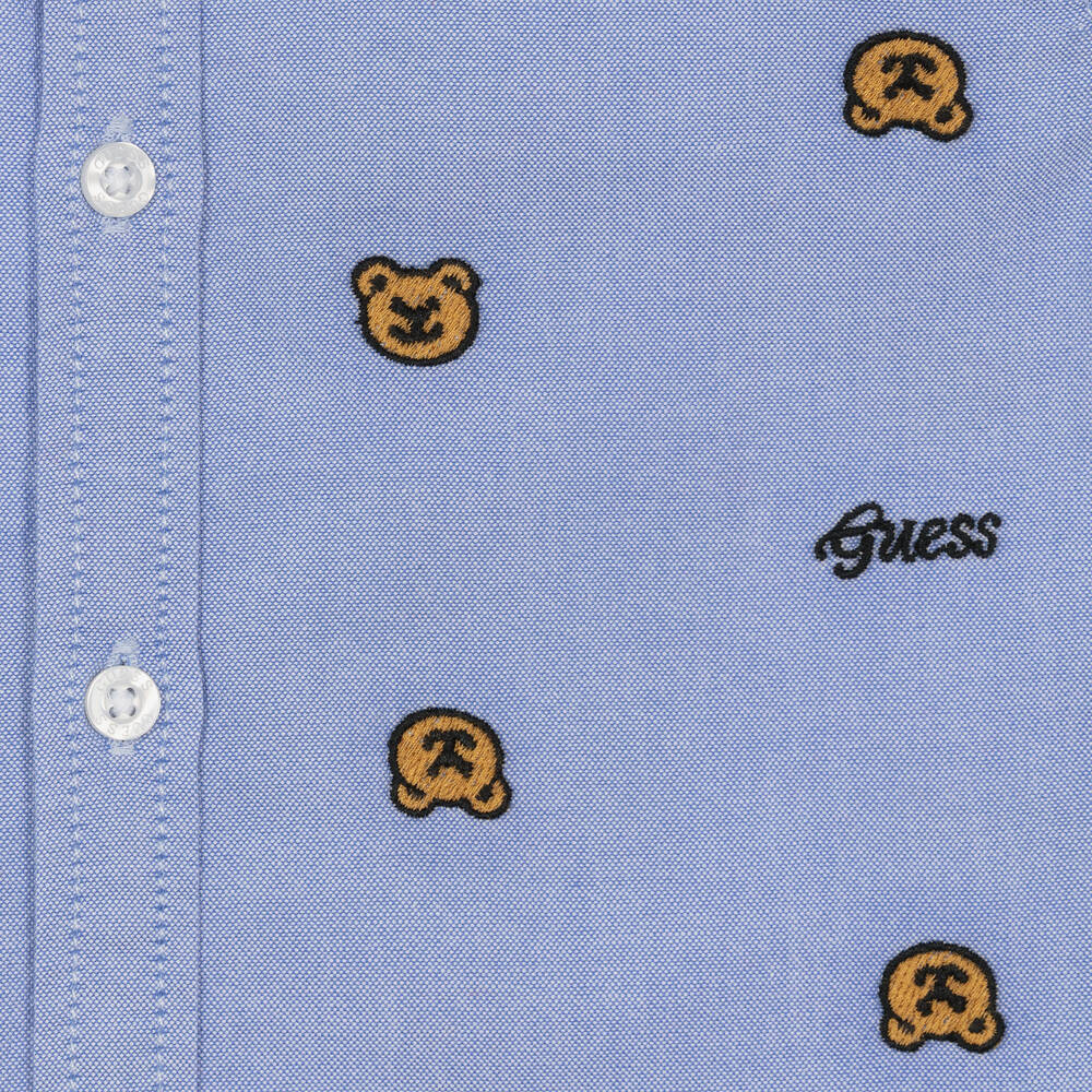 Guess-Boys Blue Cotton Teddy Bear Shirt | Childrensalon Outlet
