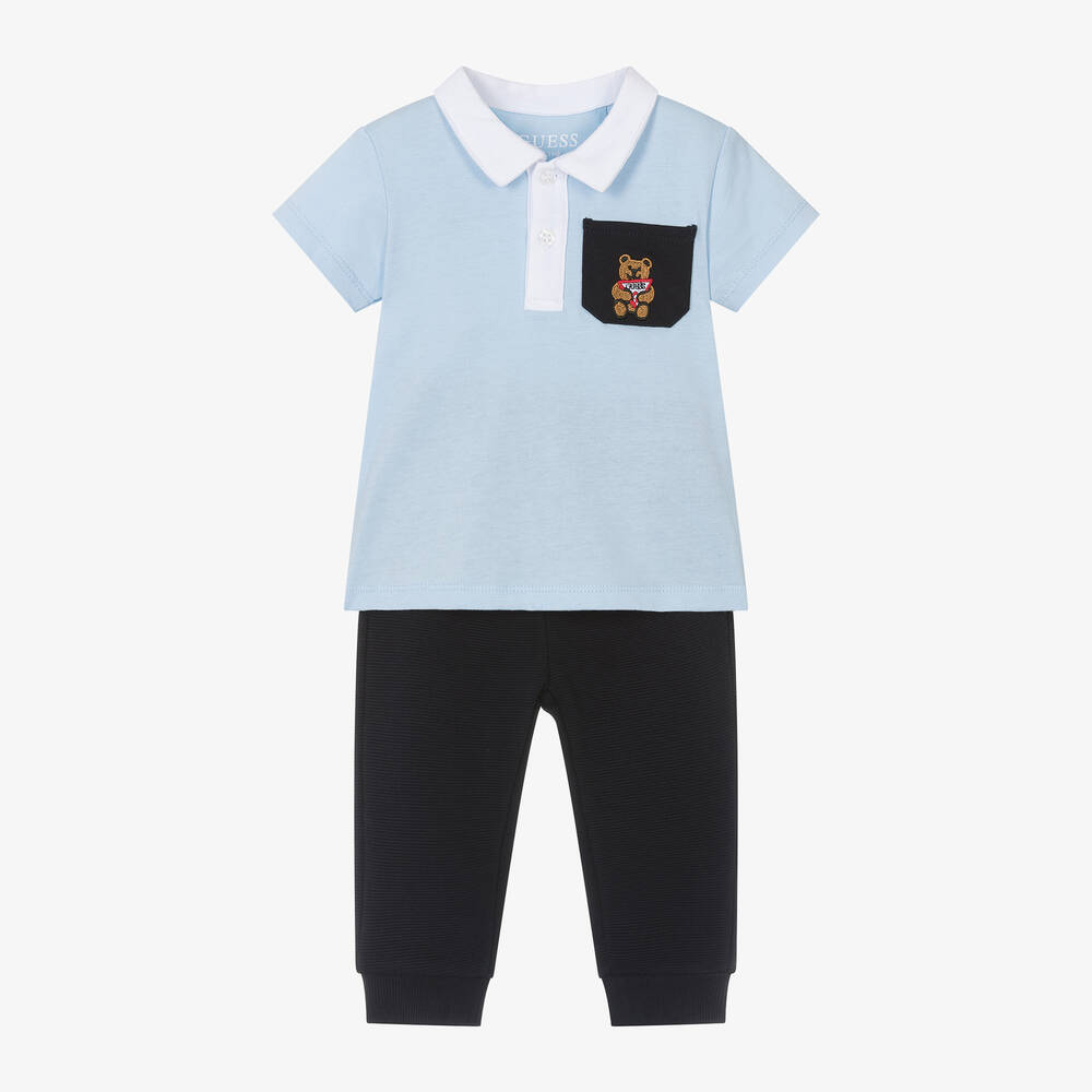 Guess-Boys Blue Cotton Teddy Bear Trouser Set | Childrensalon Outlet