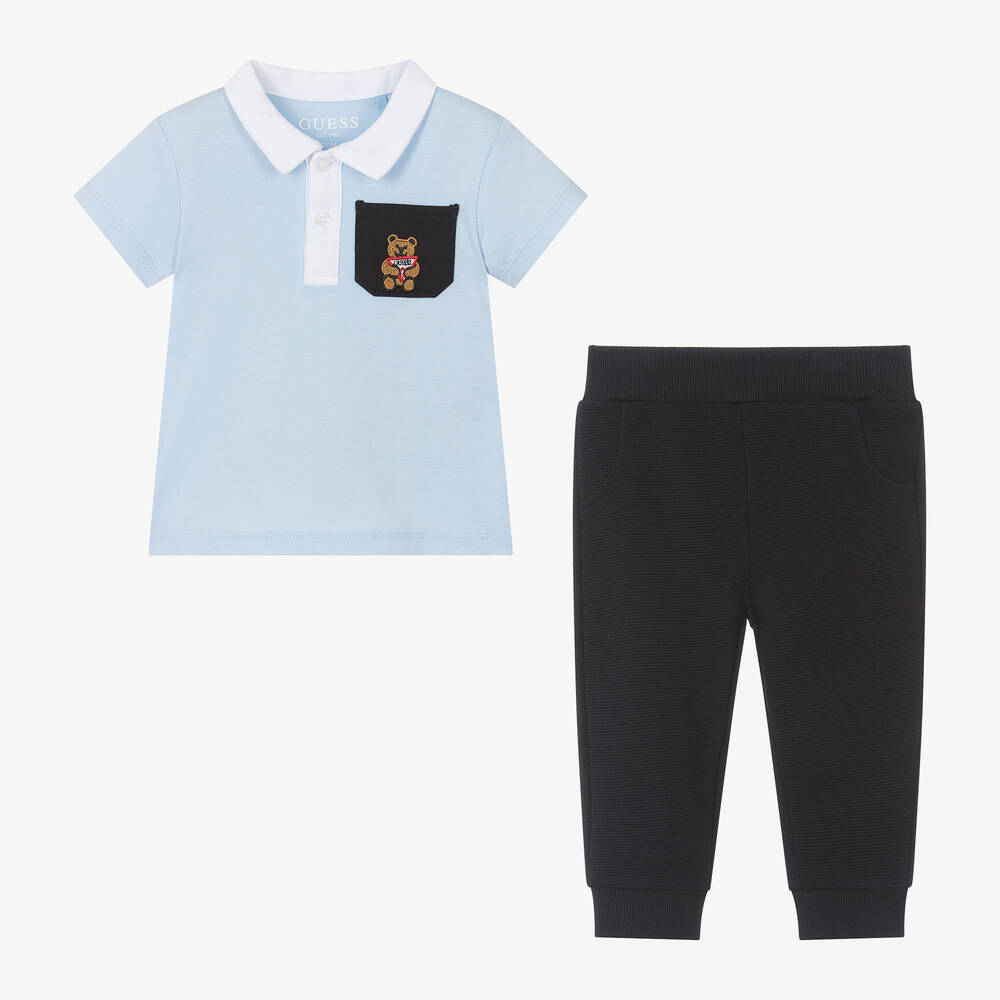 Guess-Голубой топ с мишкой и штанишки из хлопка для мальчиков | Childrensalon Outlet