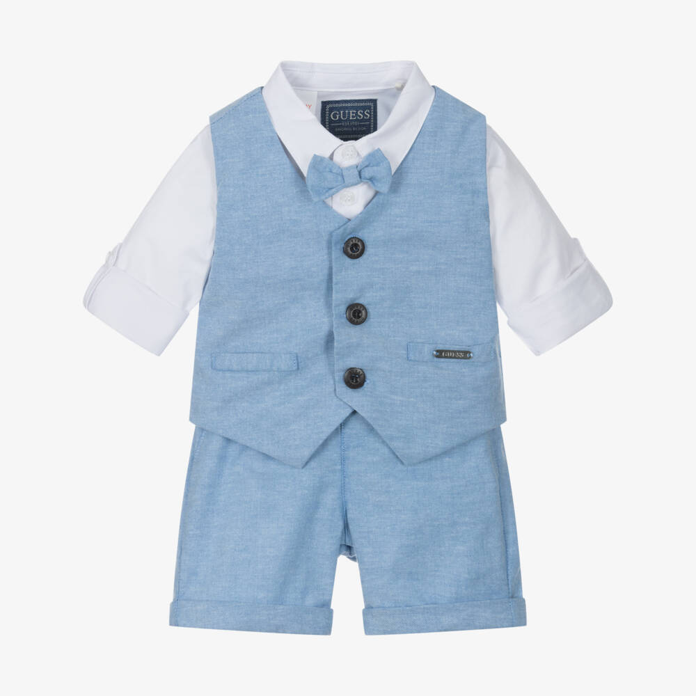 Guess-Boys Blue Cotton Vest Ensemble | Childrensalon Outlet