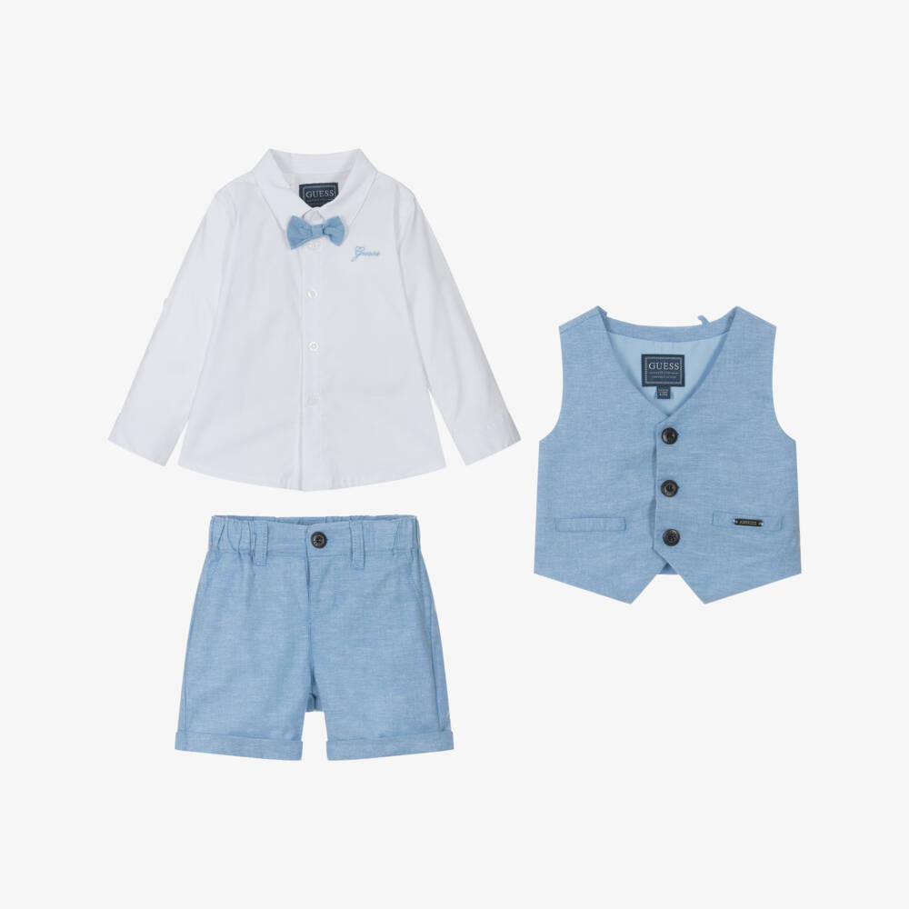 Guess-Boys Blue Cotton Vest Ensemble | Childrensalon Outlet