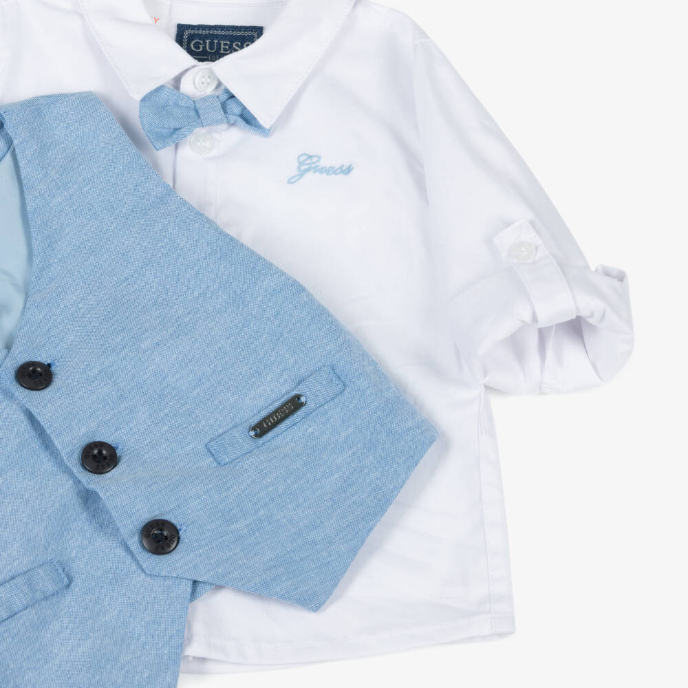 Guess-Boys Blue Cotton Vest Ensemble | Childrensalon Outlet