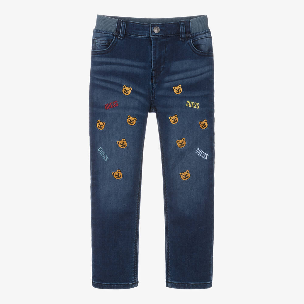 Guess - Jean bleu brodé en jersey garçon  | Childrensalon