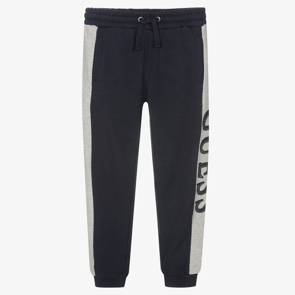 Guess-Boys Blue & Grey Logo Joggers | Childrensalon Outlet