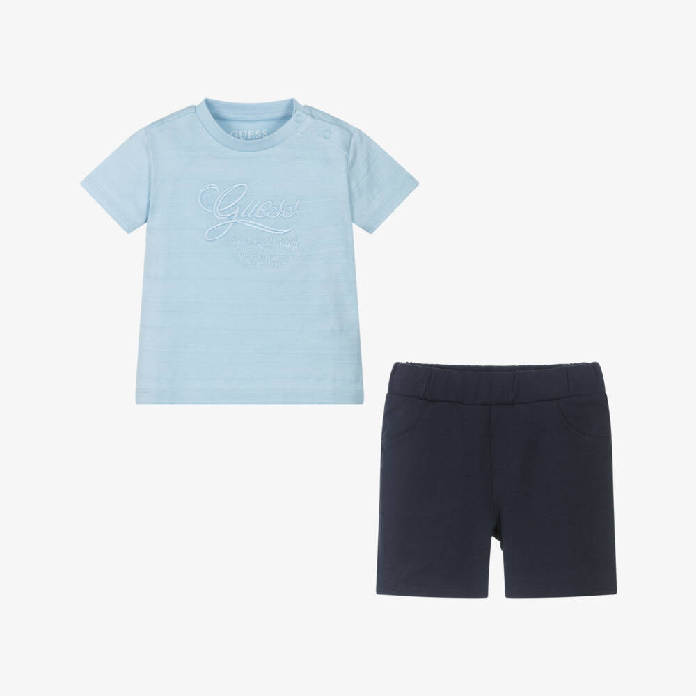 Guess-Boys Blue Jersey Shorts Ensemble | Childrensalon Outlet