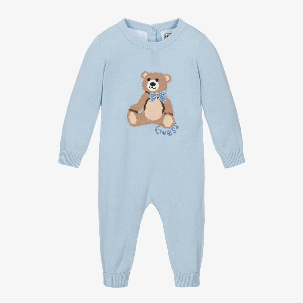 Guess-Boys Blue Knitted Bear Babygrow | Childrensalon Outlet
