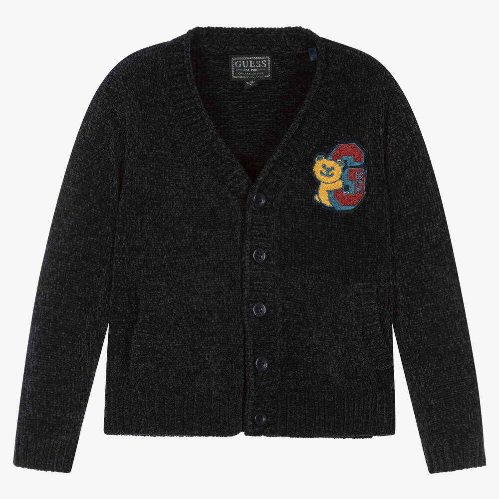 Guess - Cardigan bleu en maille chenille | Childrensalon