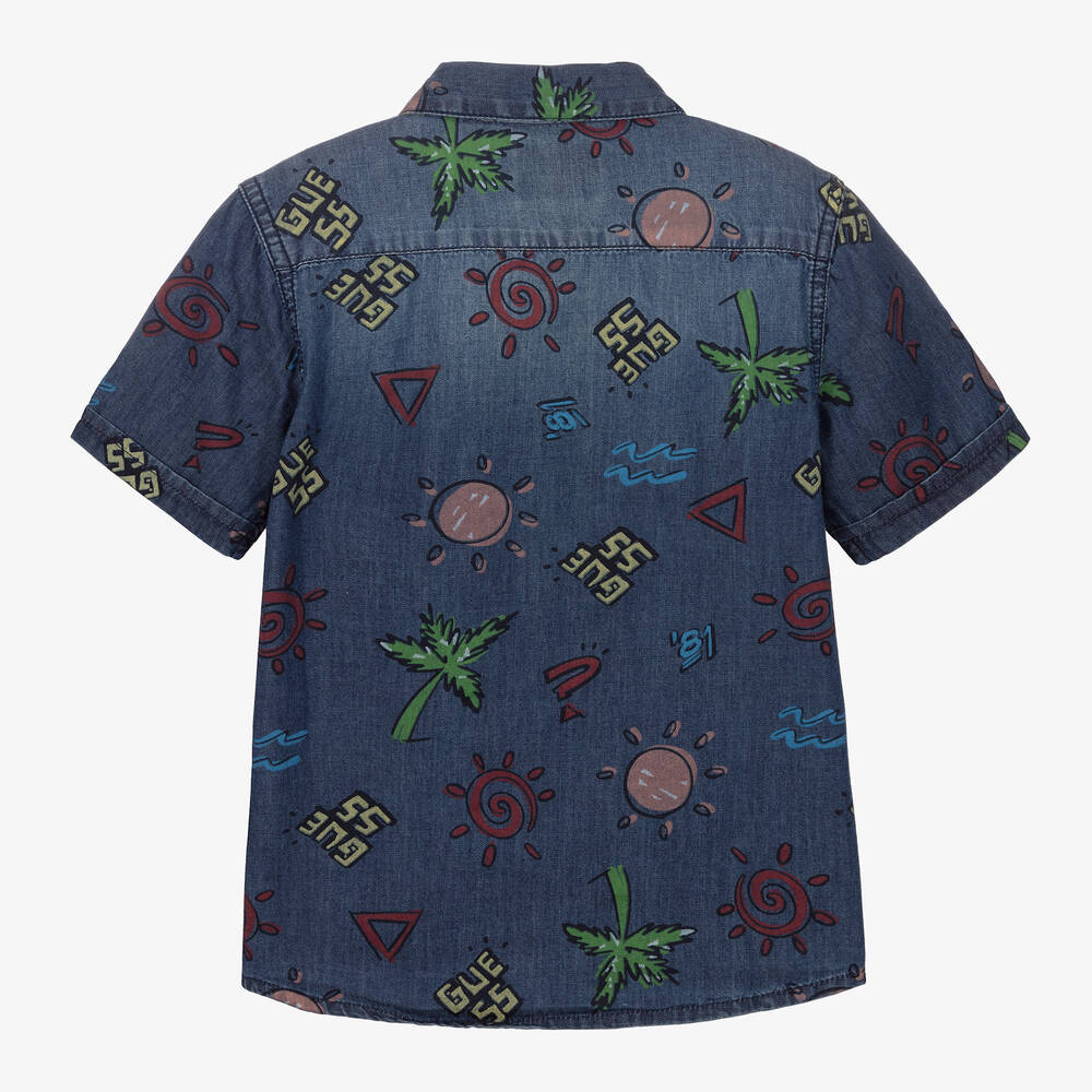 Guess-قميص قطن شامبري لون أزرق داكن للأولاد | Childrensalon Outlet