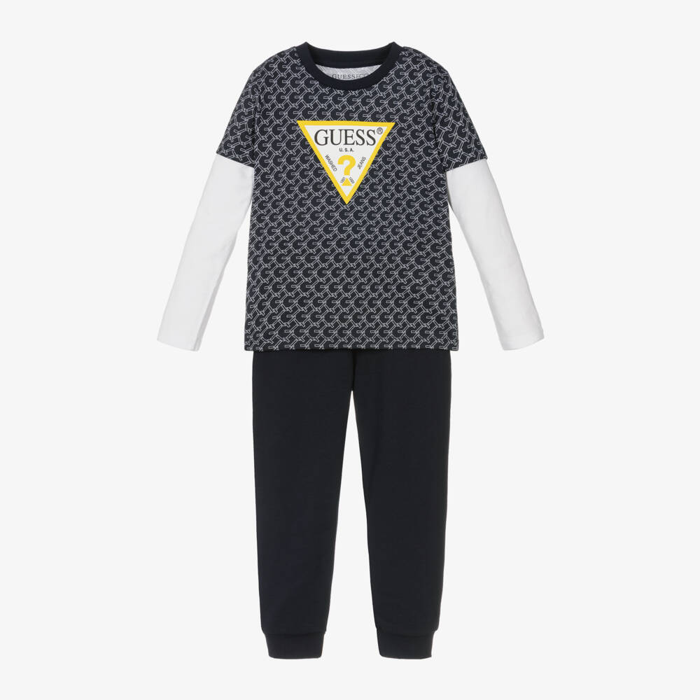Guess-Boys Blue Logo Trouser Ensemble | Childrensalon Outlet